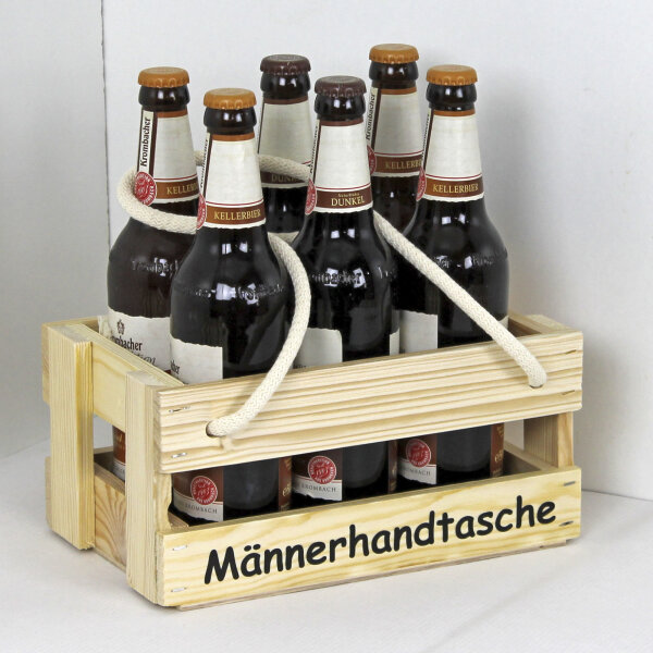 Männerhandtasche aus Holz Natur - Bierträger Flaschenträger Getränketräger Geschenk