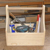 Werkzeugkiste aus Holz Natur mit Tragegriff L 37x25x38cm - Hausmeisterkiste Tragekiste Kiste