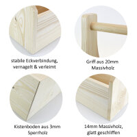 Werkzeugkiste aus Holz Natur mit Tragegriff XL 40x25x38cm - Hausmeisterkiste Tragekiste Kiste