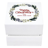 Holzkiste mit Deckel und Aufdruck Merry Christmas and a Happy New Year Schatulle Geschenkbox Weihnachten