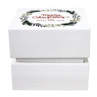 Holzkiste mit Deckel und Aufdruck Merry Christmas and a Happy New Year Schatulle Geschenkbox Weihnachten