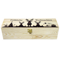 1er Weinkiste aus Holz mit Bügelverschluss und Aufdruck Weihnachten und optional Holzwolle