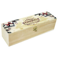 1er Weinkiste aus Holz mit Bügelverschluss und Aufdruck Weihnachten und optional Holzwolle