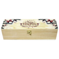 1er Weinkiste aus Holz mit Bügelverschluss und Aufdruck Weihnachten und optional Holzwolle