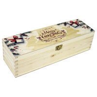 1er Weinkiste aus Holz mit Klappverschluss und Aufdruck Weihnachten und optional Holzwolle