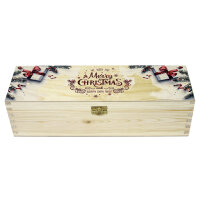 1er Weinkiste aus Holz mit Klappverschluss und Aufdruck Weihnachten und optional Holzwolle