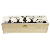 1er Weinkiste aus Holz mit Klappverschluss und Aufdruck Weihnachten und optional Holzwolle