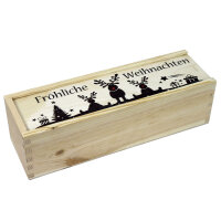 1er Weinkiste aus Holz mit Schiebedeckel und Aufdruck Weihnachten und optional Holzwolle