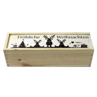 1er Weinkiste aus Holz mit Schiebedeckel und Aufdruck Weihnachten und optional Holzwolle