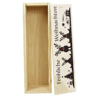 1er Weinkiste aus Holz mit Schiebedeckel und Aufdruck Weihnachten und optional Holzwolle