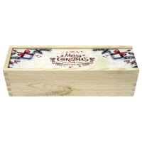 1er Weinkiste aus Holz mit Schiebedeckel und Aufdruck Weihnachten und optional Holzwolle