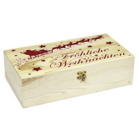 2er Weinkiste aus Holz mit Bügelverschluss und Aufdruck Weihnachten und optional Holzwolle