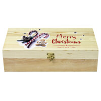 2er Weinkiste aus Holz mit Bügelverschluss und Aufdruck Weihnachten und optional Holzwolle