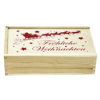 2er Weinkiste aus Holz mit Schiebedeckel und Aufdruck Weihnachten und optional Holzwolle