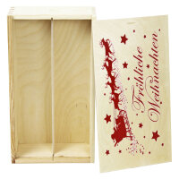 2er Weinkiste aus Holz mit Schiebedeckel und Aufdruck Weihnachten und optional Holzwolle