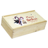 2er Weinkiste aus Holz mit Schiebedeckel und Aufdruck Weihnachten und optional Holzwolle