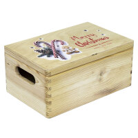 Holzkiste Geschenkbox mit Klappdeckel und Grifflöchern mit Aufdruck Weihnachten