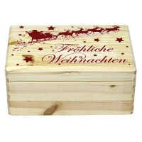 Holzkiste Geschenkbox mit Klappdeckel und Aufdruck Weihnachten