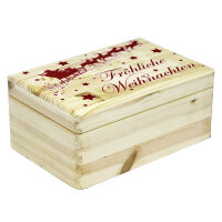 Holzkiste Geschenkbox mit Klappdeckel und Aufdruck Weihnachten