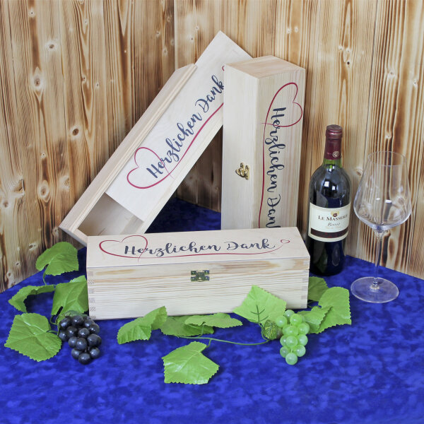 Weinkiste für 1 Flasche mit Aufdruck "Herzlichen Dank" Geschenkbox - Geschenkidee