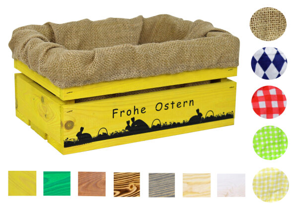 Holzkiste mit Aufdruck Frohe Ostern Paarungszeit - Osterkiste Geschenkverpackung Präsentkorb