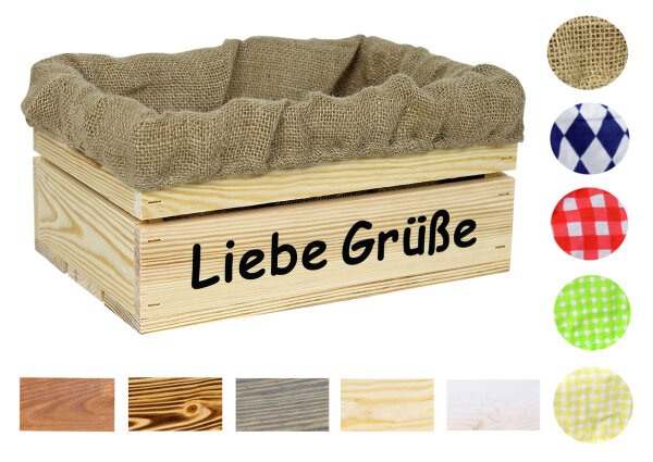 Holzkiste mit Aufdruck Liebe Grüße - Stiege Steige Geschenkverpackung Präsentkorb