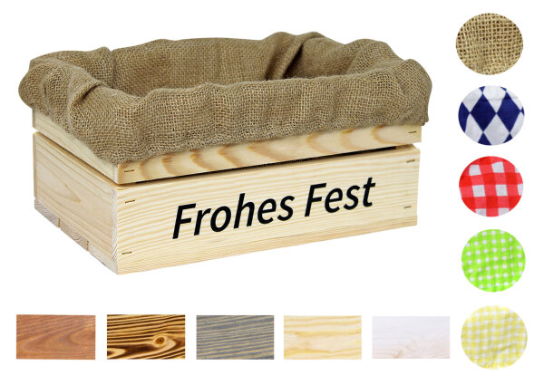 Holzkiste mit Aufdruck Frohes Fest - Stiege Steige Geschenkverpackung Präsentkorb