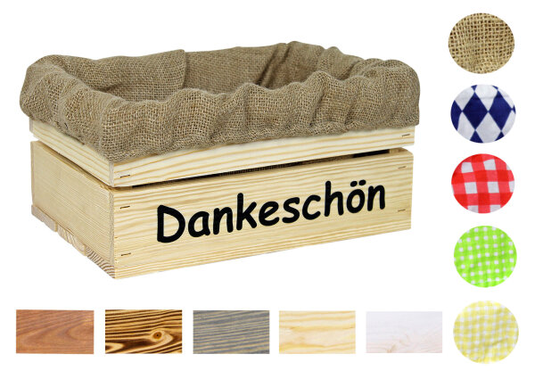 Holzkiste mit Aufdruck Dankeschön - Stiege Steige Geschenkverpackung Präsentkorb