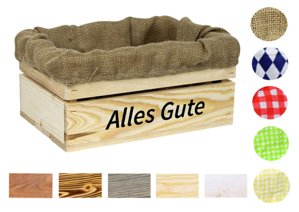 Holzkiste mit Aufdruck Alles Gute - Stiege Steige Geschenkverpackung Präsentkorb